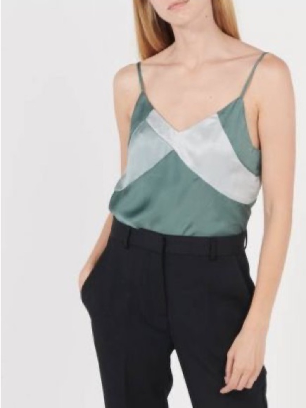 ba&sh Colorblock Satin Cami Sleeveless Tank Top Sage Green Blue